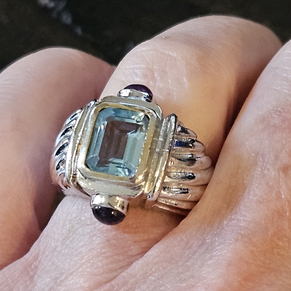 925 Sterling Silver Jewelry - Sterling Silver Topaz/Amethyst Ring